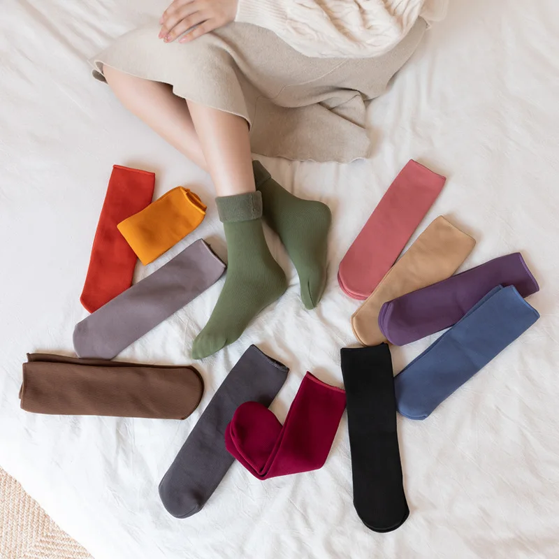 6Pairs Winter Warmer Thicken Cashmere Snow Socks For Men And Women Plus Velvet Thick Thermal Pure Cotton Plush Boots Floor Socks