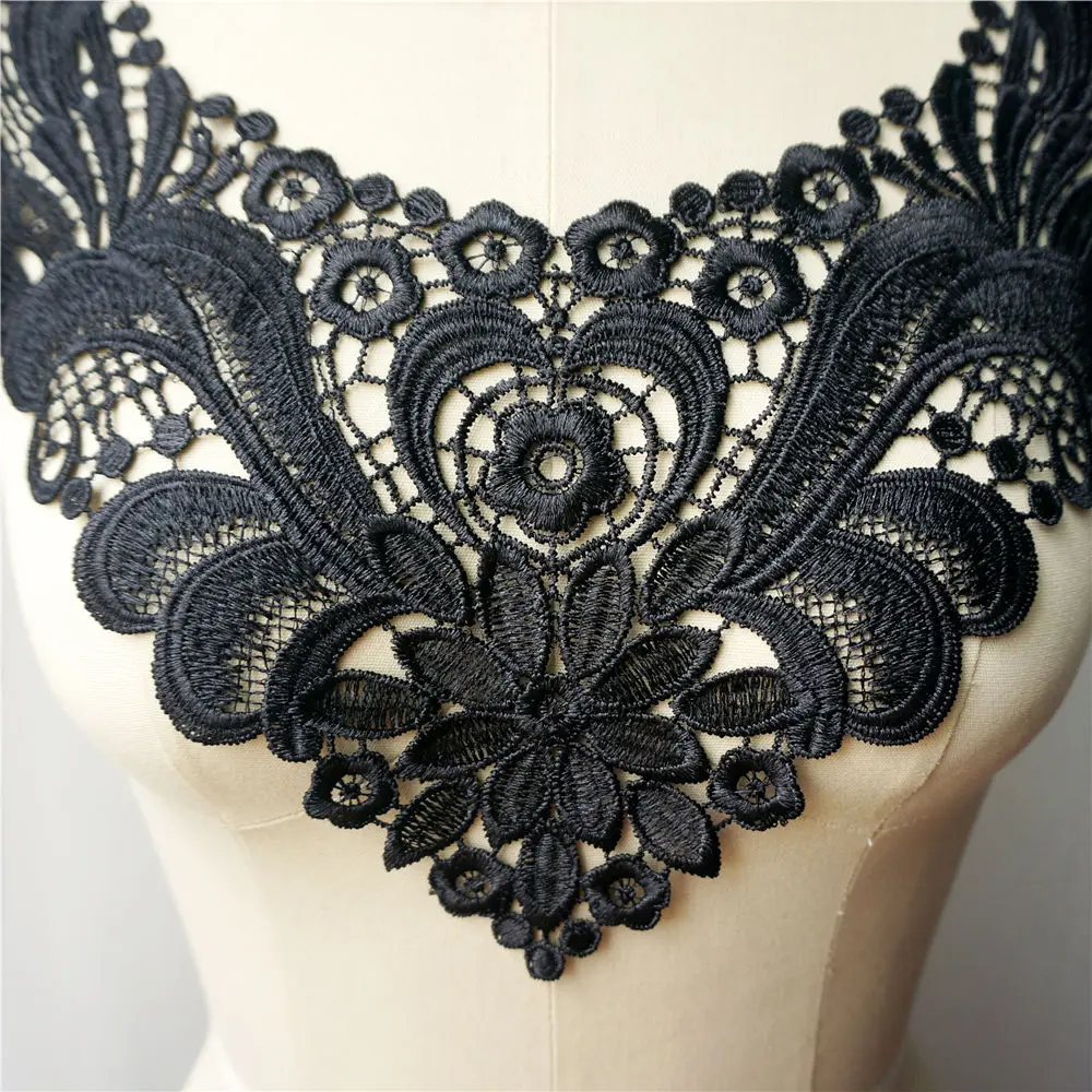 Черный цветок воротник вышитые свадебное платье аппликация кружева текстильные