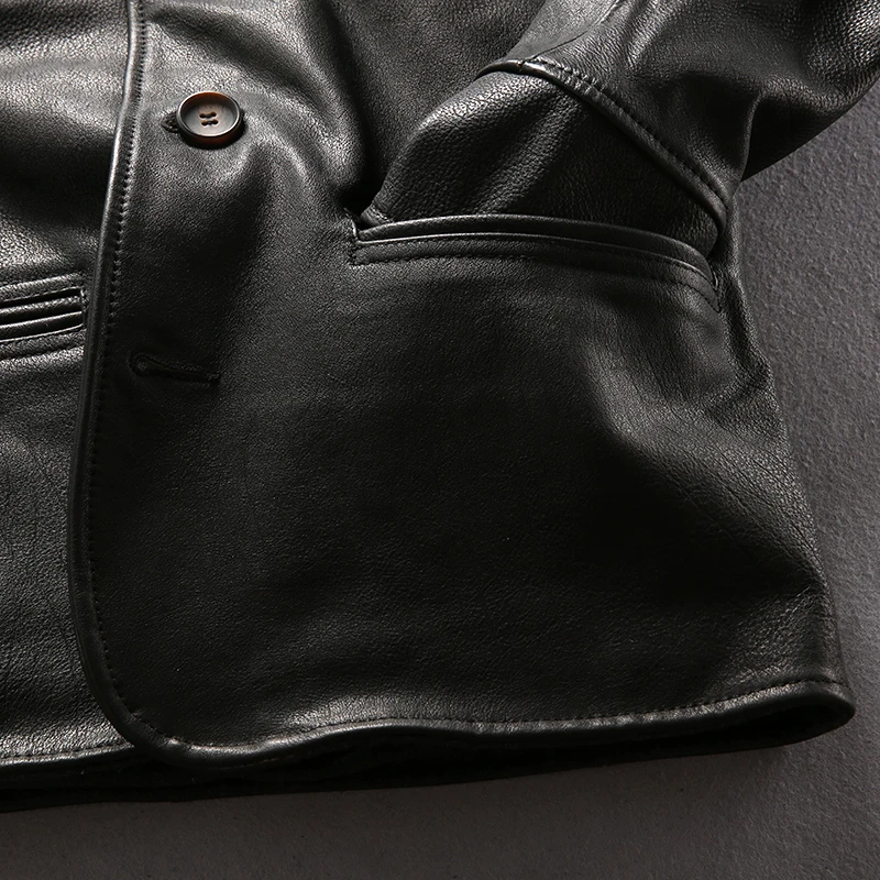 

Leather Men's Genuine Thick Soft Cowhide Coat Casual Motorcycle Black Jacket Vintage Coats Male Solid Color Free