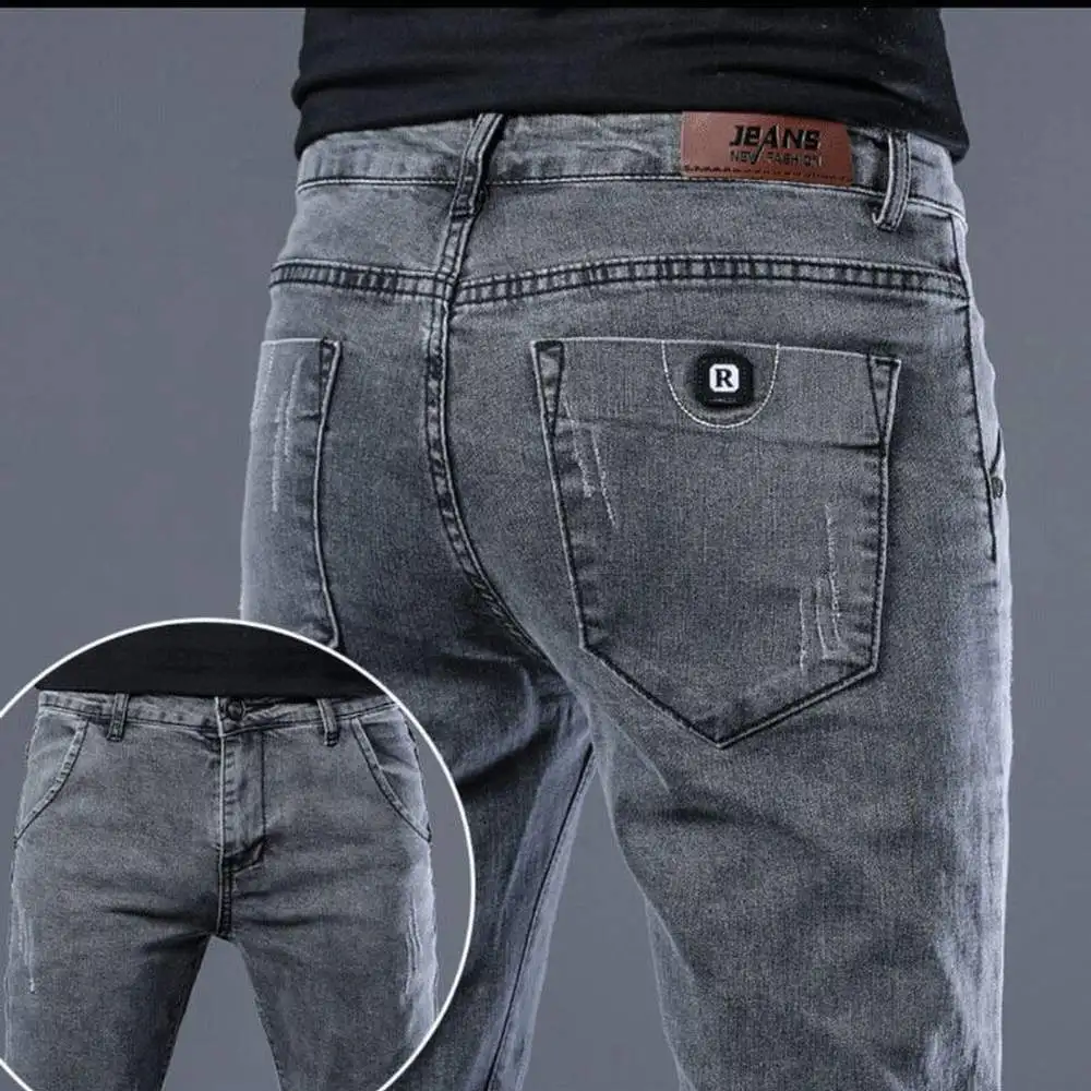 Retro Elastic Distressed Wash Men Jeans Slim Denim Skinny Pants Blue Black Grey Yong Jogger Hombre Pantalon Homme Brand Trousers