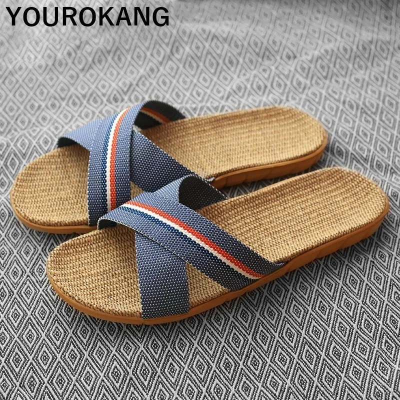 Женские льняные тапочки домашние шлепанцы легкая обувь для пар Нескользящие