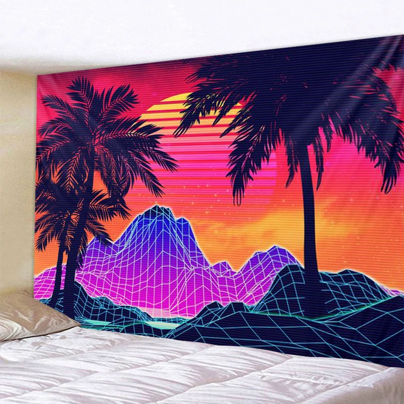 

Sunrise coconut tree landscape Tapestry Flower Wall Hanging Room Sky Carpet Dorm Tapestries Art Home Decoration Accessories