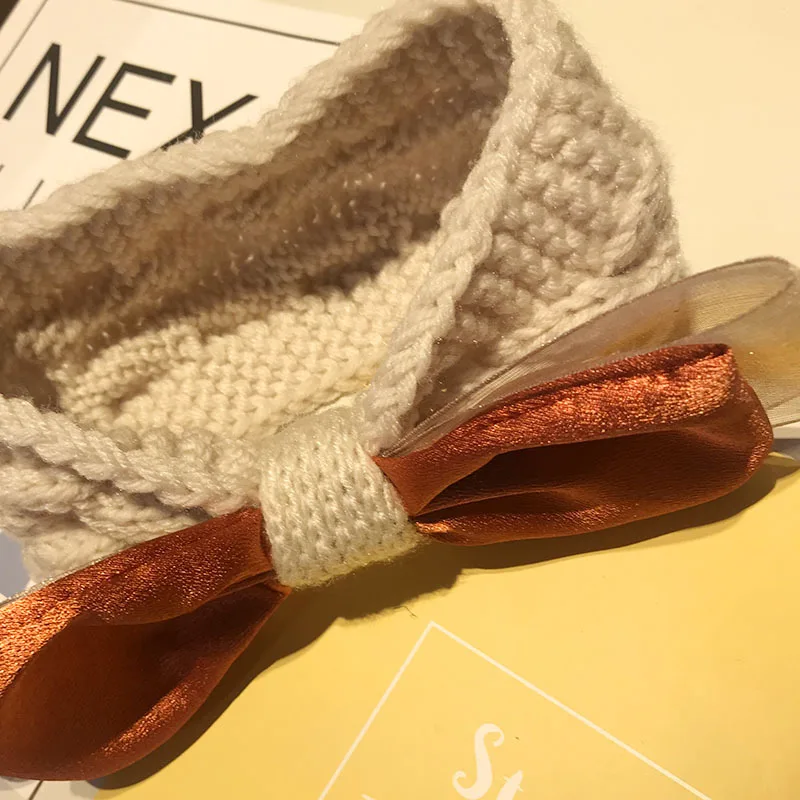 

Women Soft Knitted Wool All-match Bow-knot Head Band Western Style Hairband Sweet Retro Hair Hoop Hair Accessories Headwear 2021