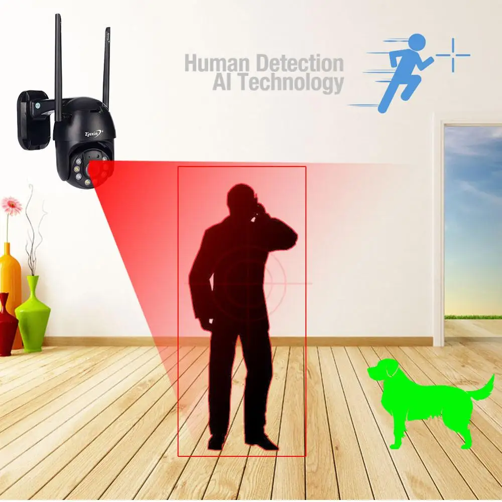 Zjuxin PTZ IP камера WiFi HD1080P Беспроводная Проводная PTZ наружная CCTV камера безопасности двойной светильник обнаружения человека AI облачная камера
