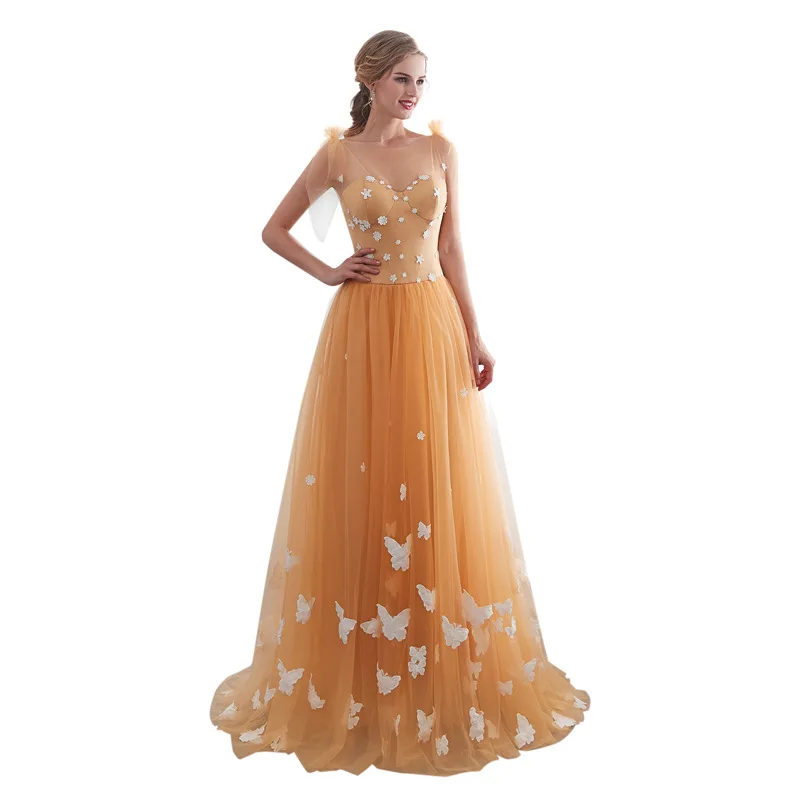 

Sexy V-neck Champagne Evening Dresses Long Prom Party Dresses Custom Made Formal Dress Women Elegant Party Dresses Gala Gowns