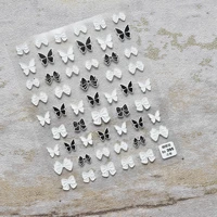 1 pc 3d black white bow butterfly nail stickers embossed waterproof water slide adhesive nail decals manicure decoration mj15