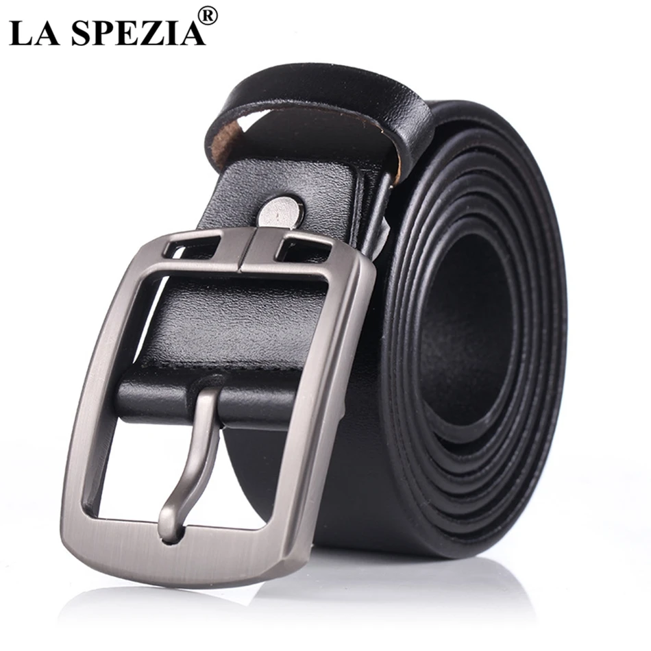 

LA SPEZIA Men Belt Black Genuine Leather Belts for Men Pin Buckle High Quality Casual Cowhide Pink Buckle Belt Male Accessories