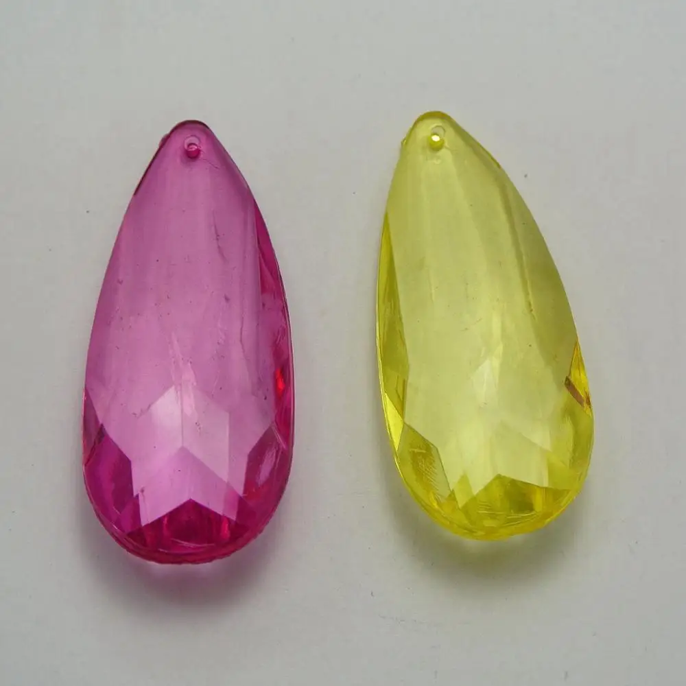 

10 Mixed Colour Transparent Acrylic Large Faceted TearDrop Pendants 48X26mm