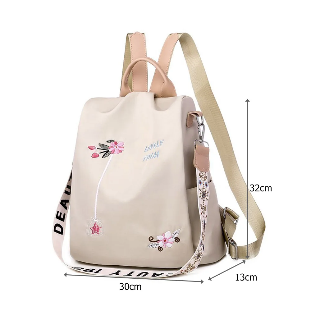 

Casual Oxford Cloth Women Backpack Flower Embroidered Female Shoulder School Book Bags Daily Travel Anti-Theft Bagpack Rucksack