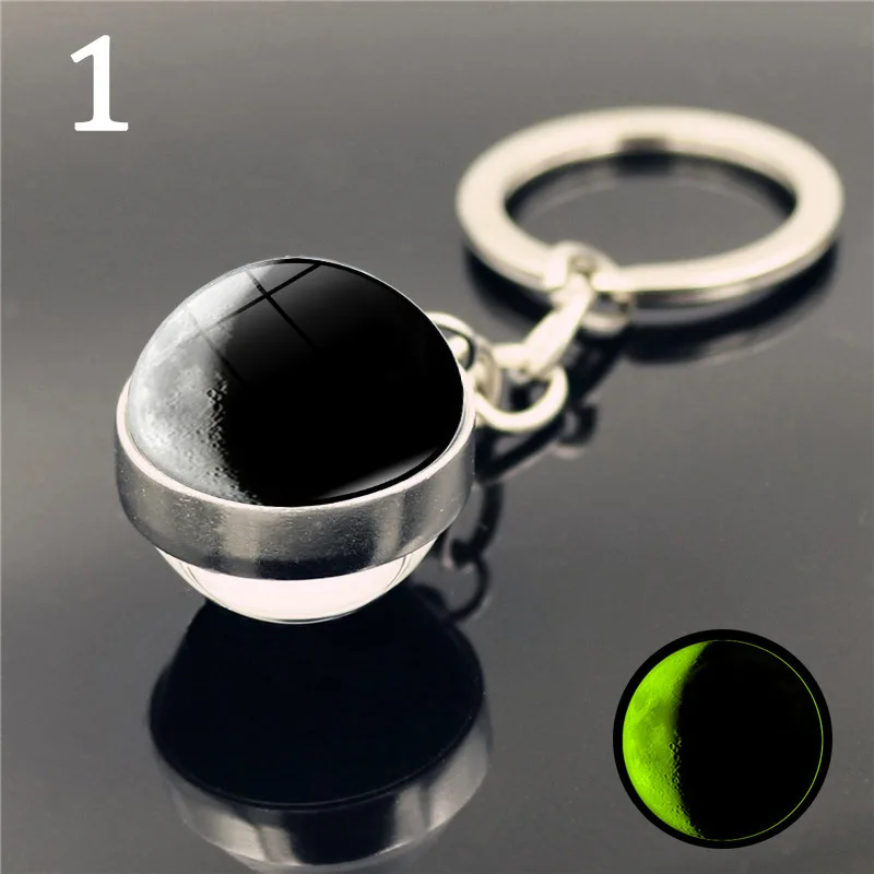 

Glow in the Dark Full Moon keychain Nebula Pendant Solar System Glass Cabochon keyring Galaxy Space Astronomy Planet jewelry