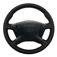 car steering wheel cover diy hand stitched black genuine leather for toyota avensis 2003 2007