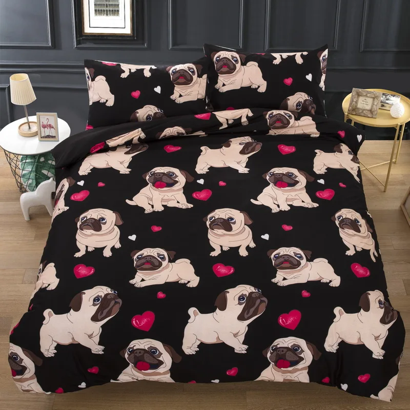

2/3 Piece Black Dog Bedding Set Cover Set Cartoon Animal Pink Love Duvet Cover Bedding Luxury Bed Quilt Cover Kids Bed Cover Set