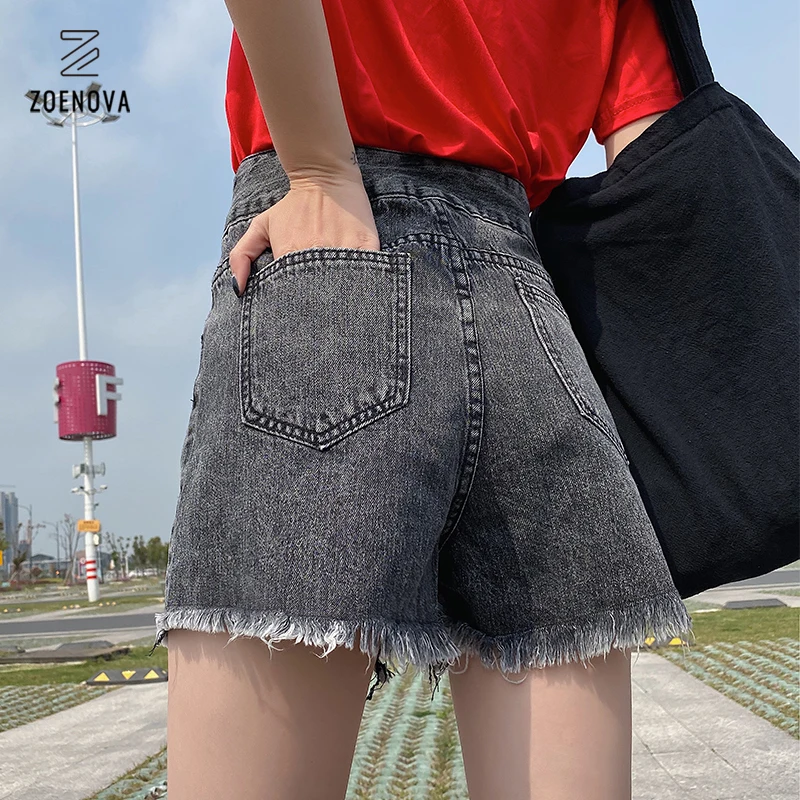 Short en Denim à taille ajustable et bord déchiré pour femme, tissu doux, Sexy, couleur unie, décontracté, tendance, Ins, tout-assorti, été