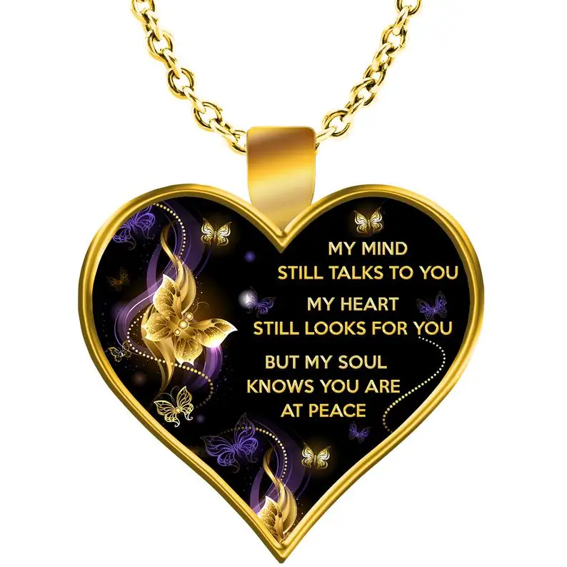 

Beautiful Butterfly Love Heart Shape Pendant Necklace My Mind Still Talks To You Memorial Necklace Wedding Gift for Wife