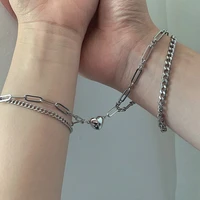 womens couple bracelets trend 2 piece set silver color chain woman bangles accessories fashion women bracelet jewelry chains