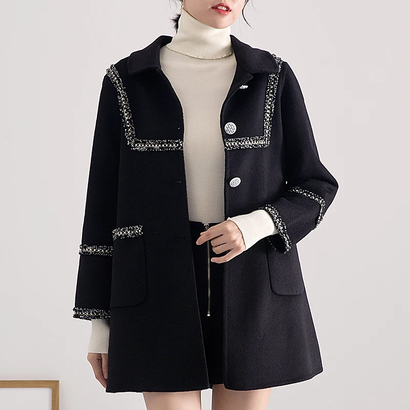

Jacket Long Black Female 200% Wool Coat Women Spring Autumn Coats Vintage Overcoat Abrigos Mujer Elegante 2020 9902 KJ5065