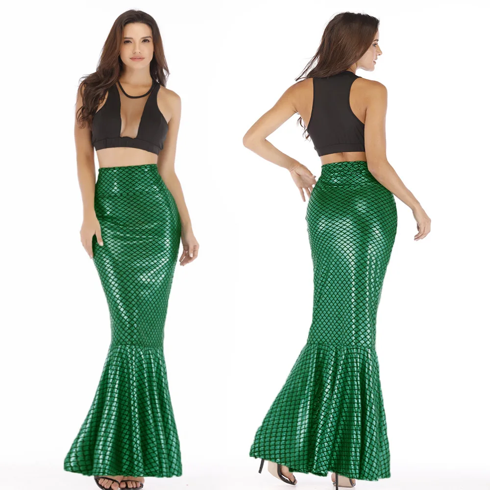 

Women's Fashion Mermaid Long Skirt High Waisted Stretch Slim Elastic Bodycon Shiny Fish Scale Printed Trumpet Ankle-Length Skirt