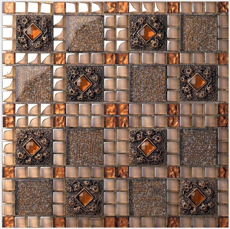 

Crystal Coffee Brown Caramel Glass Mosaic Backsplash Tile Glass Resin Mirror Diamond Kitchen Bathroom Wall Tiles HYM030