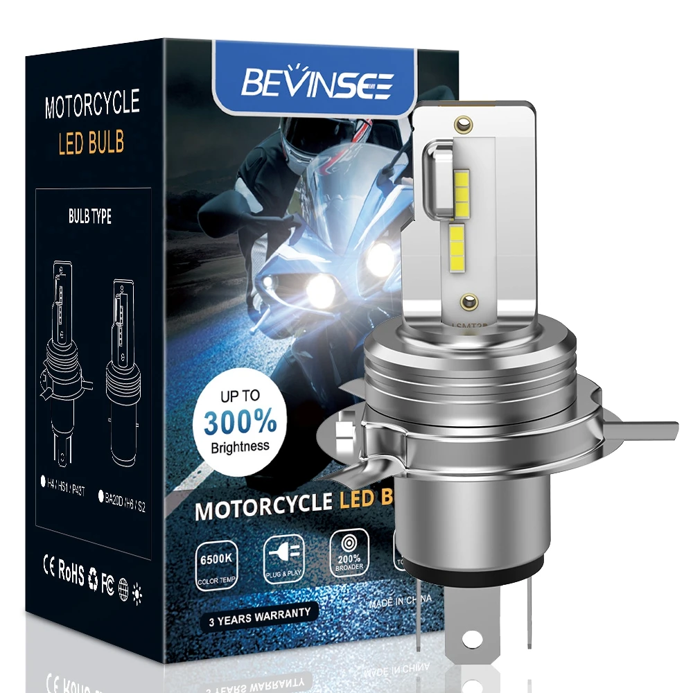 

Bevinsee LED BA20D Motorcycle H4 LED Headlight Bulbs 12V 1500LM 6000K Pure White Lamps CSP Chip Moto Lights For ATV UTV 2pcs
