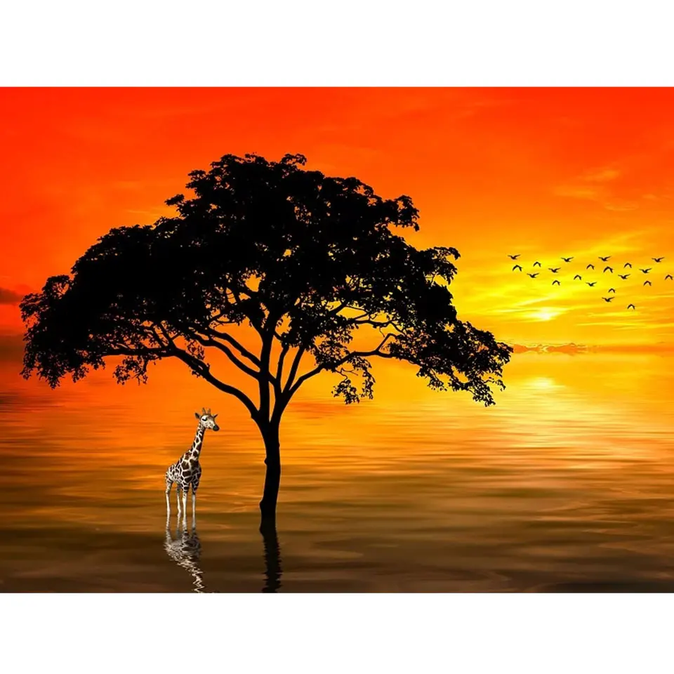 5D алмазов картина жираф живописный закат камни в форме ромба круглый дрель