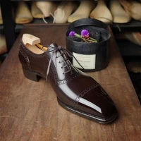 new men shoes handmade brown pu square head low heel hollow lace up fashion business casual dress high end oxford shoes ks382