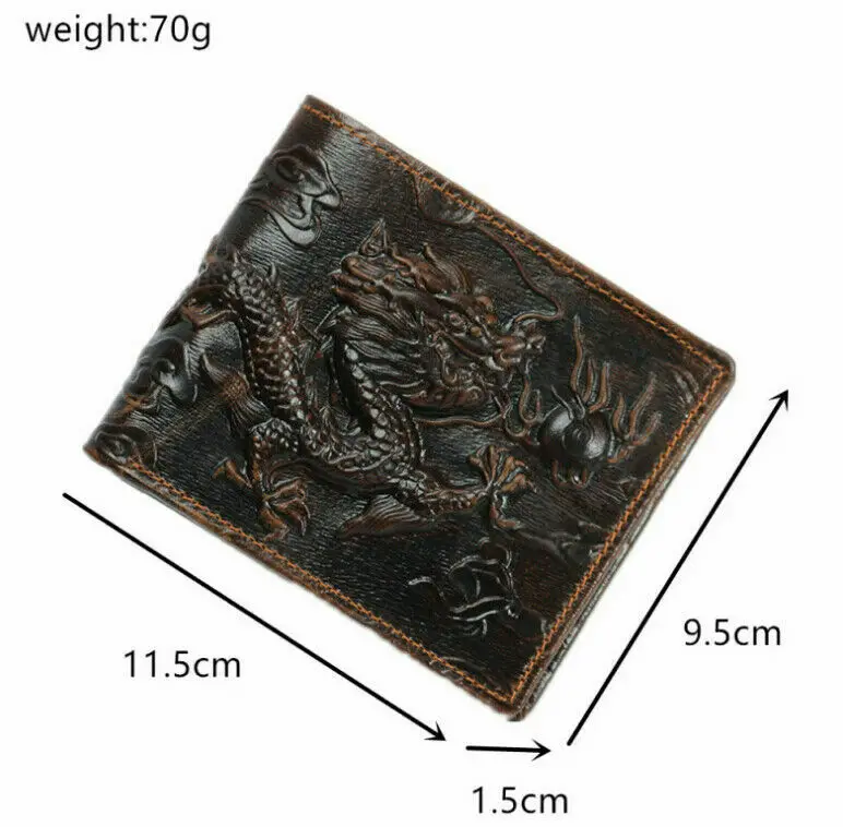 

Dragon Brown Bifold Wallet Cow Genuine Leather Men's Wallet Cowhide Travel Purse Case Dark Brown
