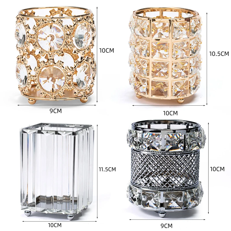 

Crystal Makeup Brush Holder Cosmetic Storage Tube Eyebrow Desk Stationery Container Pencil Organizer Bead Jewelry Storage Box
