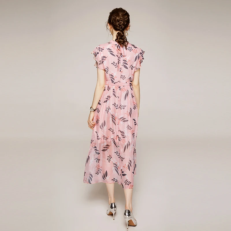 2021 летние платья элегантные модные Стенд воротник с короткими гофрированными