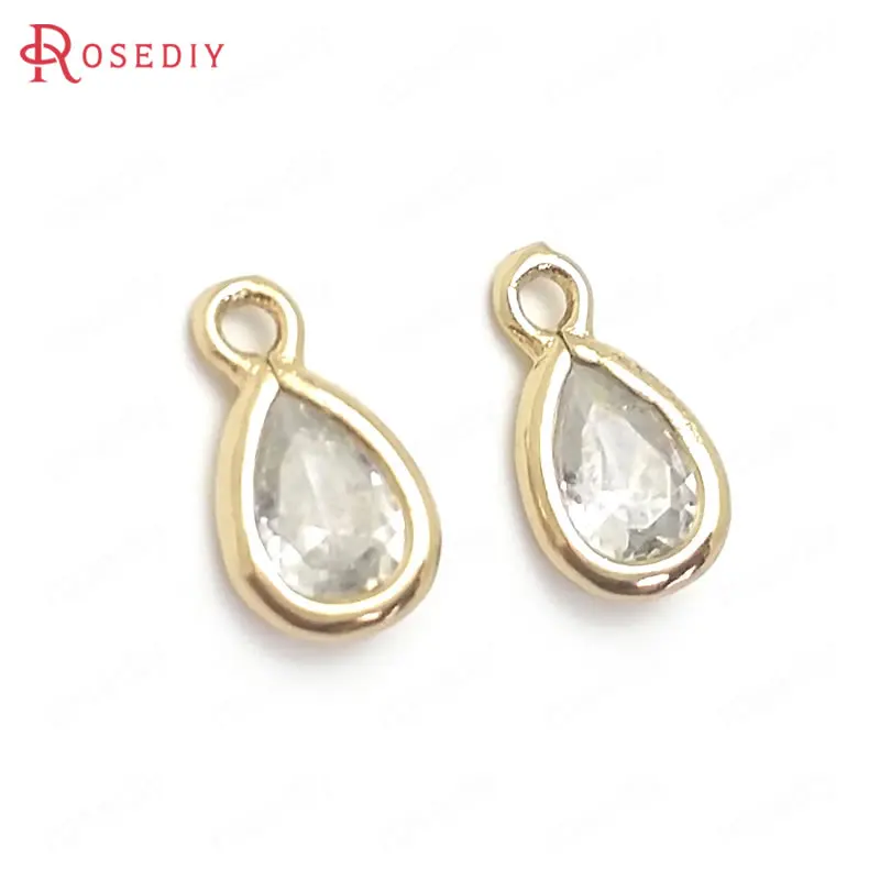 

(36455)10PCS 9x5MM 24K Champagne Gold Color with White Zircon Brass Drop Shape Charms Pendants High Quality Diy Jewelry Findings