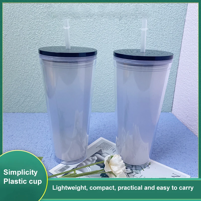 

710ml Creative Double Rainbow Color Changing Cup Men And Women Straw Plastic Color Changing Cup Tumbler Matte Finish Plastic Cup