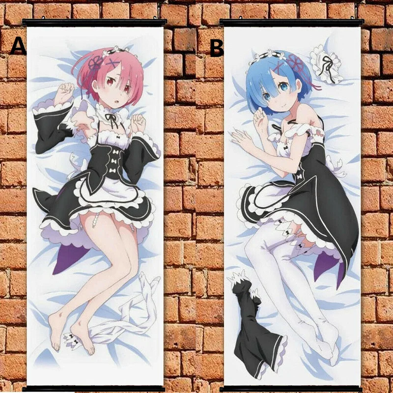 Аниме плакат Re Zero Kara Hajimeru Ram Rem Настенная картина прокрутка художественные принты
