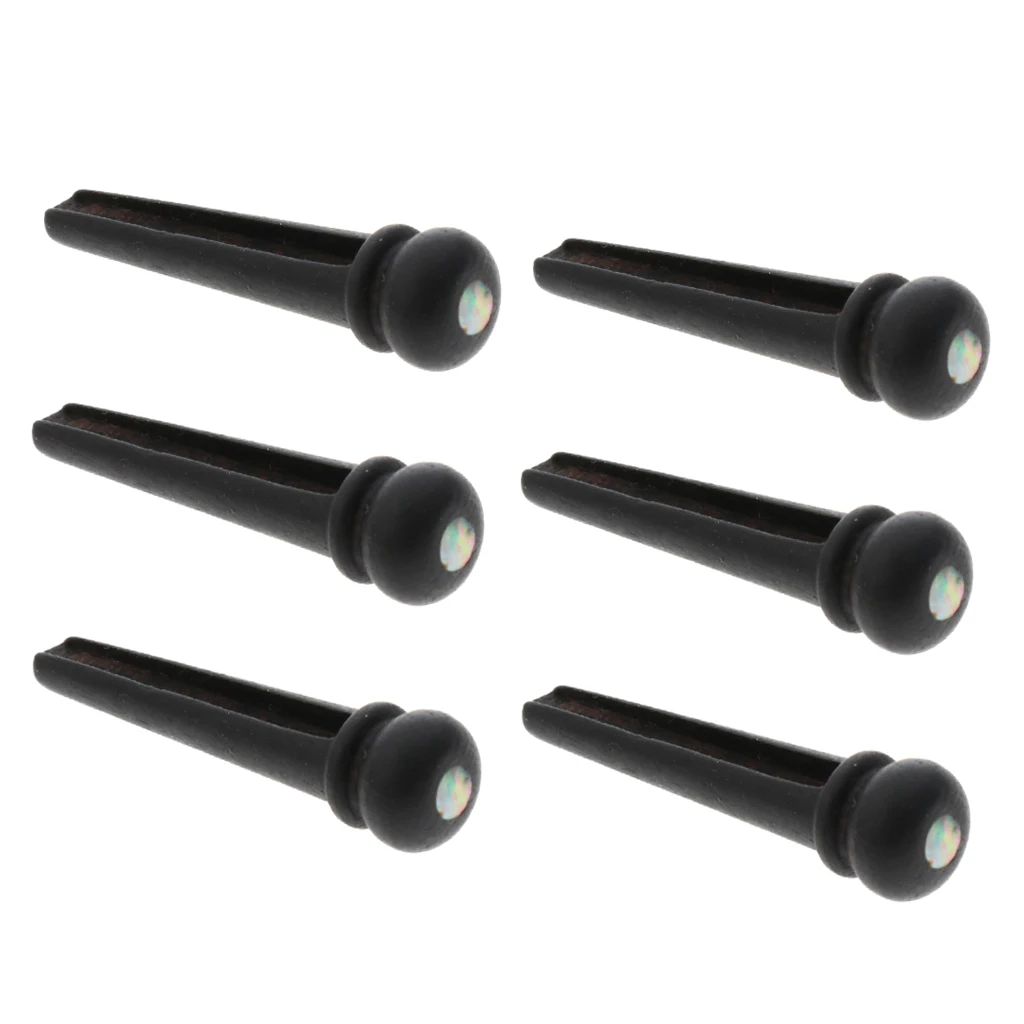 

6pcs Ebony Wood Bridge Pins with Abalone Shell Dot for Acoustic Guitar Part