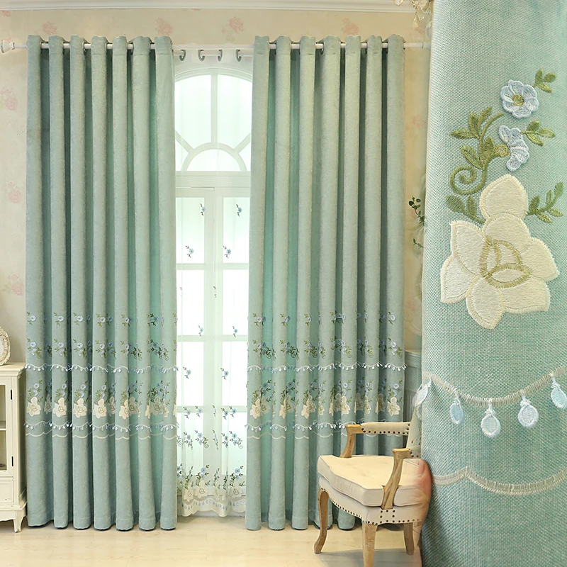 

High grade villa curtain custom shade European embroidery simple European living room bedroom floor curtain curtain living