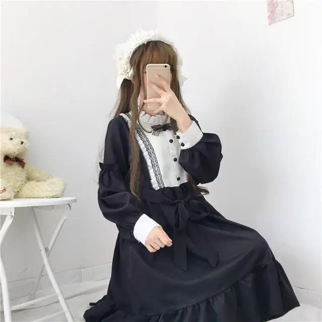 

Lolita Soft Girl Cute Ruffled Japanese Dress Female Kawaii Clothes 2021 Spring/Summer Student Fresh Anime Maid Costume Vintage