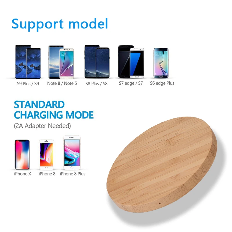 Беспроводное зарядное устройство CinkeyPro Wood с зарядкой 5 Вт для iPhone 8 X Samsung XiaoMi 5V1A