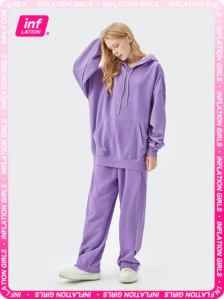 

INFLATION 2022 Spring Oversized Tracksuits Women Hooded Sweatshirts and Sweatpant Set Female Candy Color Hoodies Set