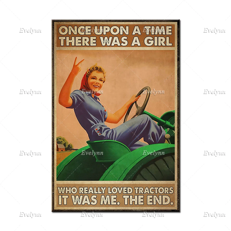 Трактор-водитель фермер фермерская девушка ретро постер там была которая