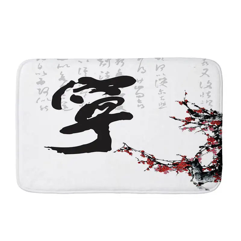 Ink painting Flannel Floor Mat Anti-Slip Tapete Mats Rugs for Kitchen Printed Bathroom Carpet Doormat living room | Дом и сад