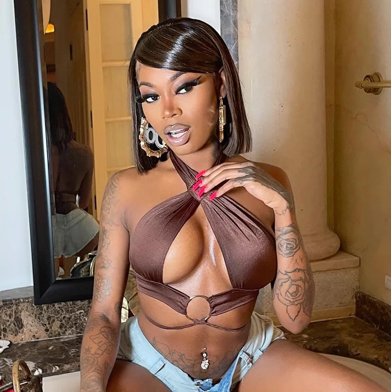 

Женский атласный укороченный топ с лямкой на шее, элегантная бандажная летняя одежда с открытой спиной для вечерние ринки, клуба, фестиваля,...