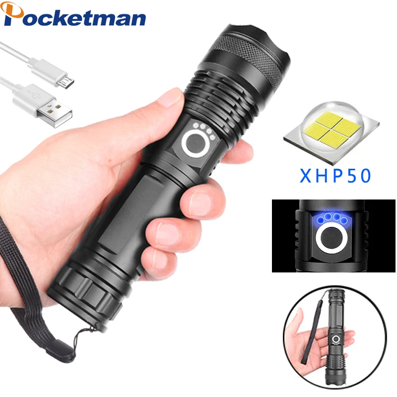 

60000lm XHP50.2 Most Powerful Flashlight 5 Modes Telescopic zoom Torch Lanterna By 18650 26650 Battery Best For Camping, Fishing