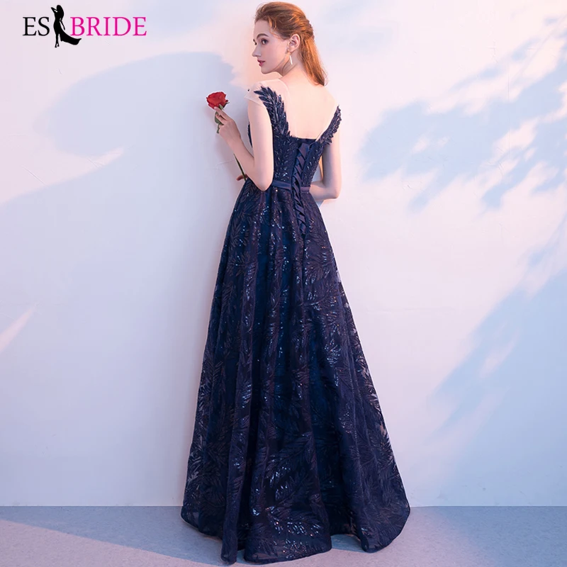 Вечернее платье с коротким рукавом длинное 2019 кружевной аппликацией для женщин