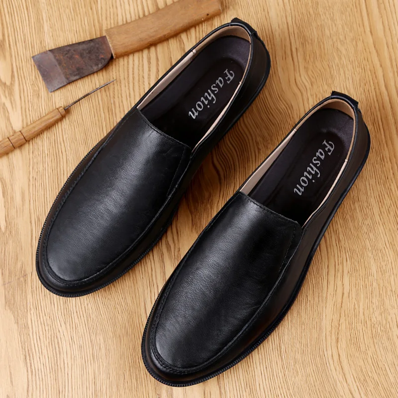 Туфли мужские из натуральной кожи натуральная кожа без застежки плоская подошва