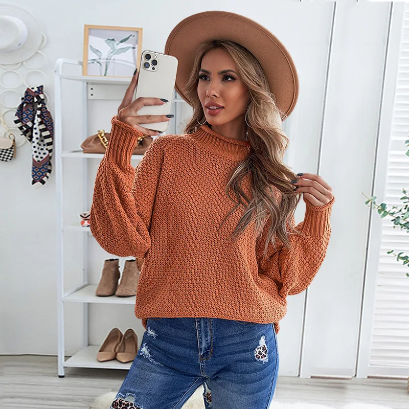 

2021 Autumn Winter Women Turtleneck Sweater Loose Oversized Elegant Warm Knitted Pullovers Fashion Solid Tops Knitwear Jumper