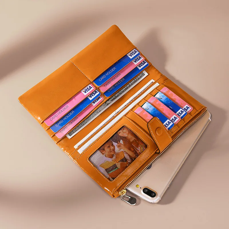 

Новый RFID-кошелек женский деловой кожаный Ретро длинный женский кошелек масляная кожа женская сумка оптовая продажа кошельки