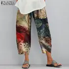 Брюки ZANZEA женские с эластичным поясом, хлопковые длинные укороченные штаны-султанки в винтажном стиле, в стиле оверсайз, с принтом, лето 2021