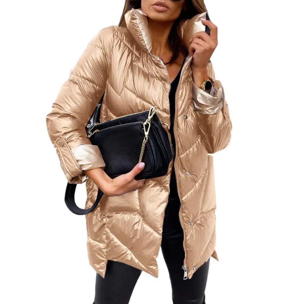 Puffer Jacket Women Oversized Winter Parka Cotton Padded Warm Coat Female Outerwear Quilted Coats Stand Collar Patchwork Jackets