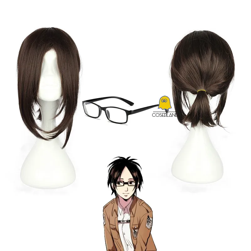 

Attack on Titan Hange Zoe Cosplay Wig Dark Brown Synthetic Hair with Wig Cap Hanji Zoe Anime Cosplay Glasses Role Play Props