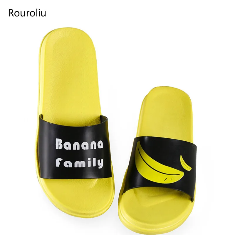 Женские летние тапочки с фруктами Rouroliu милые домашние шлепанцы на плоской