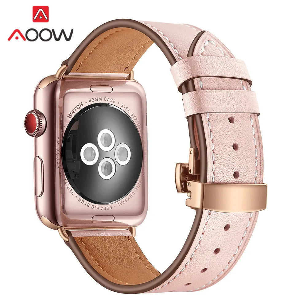 Ремешок для часов из натуральной коровьей кожи для Apple Watch 40 мм 44 мм 38 мм 42 мм 4 iwatch роскошный браслет из розового золота с бабочкой