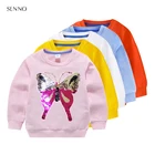 Свитшот с блестками и бабочкой, детские толстовки и свитшоты для девочек, верхняя одежда, пуловеры для девочек, свитшоты